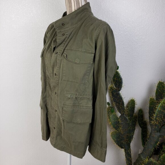 CASLON Jacket Oversized Utility Cargo Snap Army Green size S Military Shacket - Picture 4 of 13